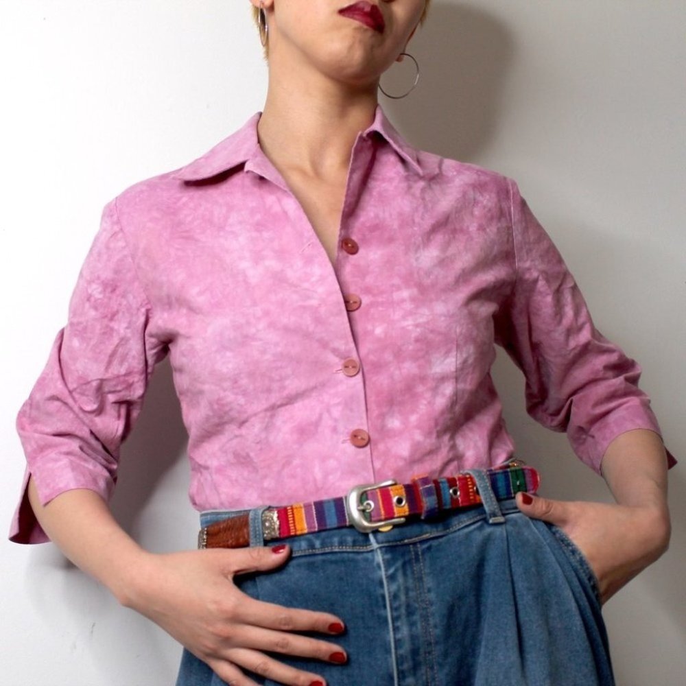 VINTAGE Women's Pink Button  Down Shirt
